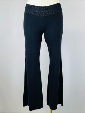 Express Black Flare Yoga Pants Lace Large | Wide Leg Lounge Athleisure L